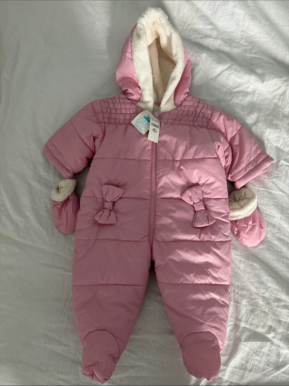 The Children's Place Pink Hooded Quilted Baby One-Piece with Mittens